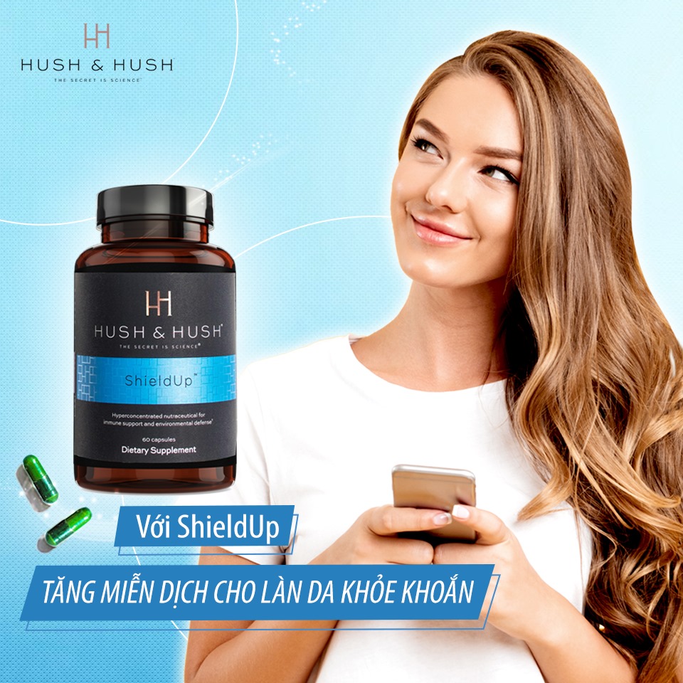 Hush & Hush Shield Up - Viên uống chống nắng nội sinh, tăng cường kháng thể